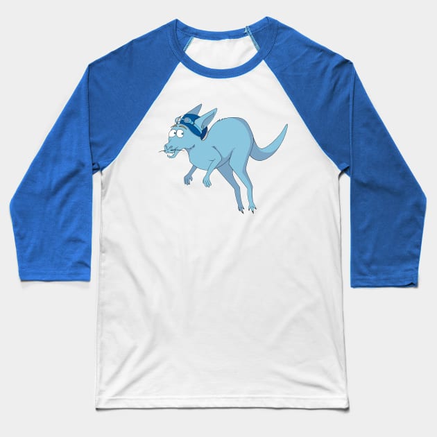 Jumping Blue Kangaroo Baseball T-Shirt by Skarmaiden